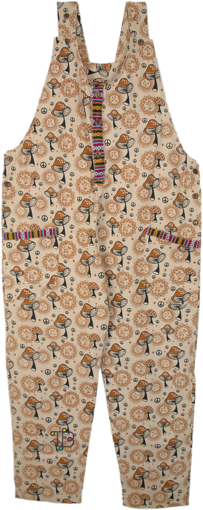 Shroom and Sun Unique Cotton Hippie Overalls
