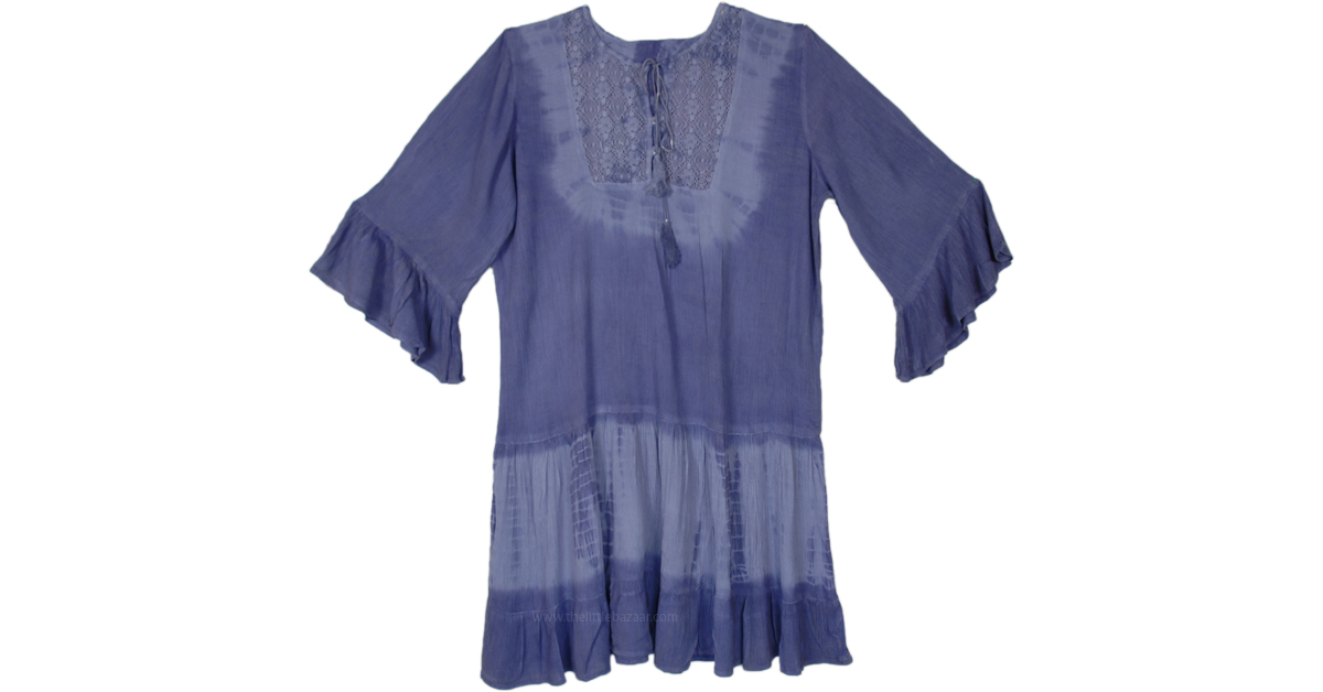 Royal Blue Tie Dye Wash Rayon Dress Dresses Blue Bohemian