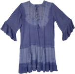 Bohemian Style Flared Dress in Acid Wash Blue [9950]