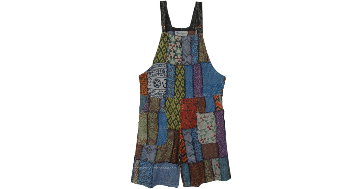 Hippie Travel Patchwork Cotton Romper Dresses Multicoloured