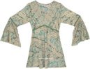 Green Paisley Short Dress with Bell Sleeves