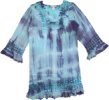 Blue Tie Dye Top Blouse Tunic with Crochet Lace
