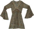 Earthy Divine Short Dress with Bell Sleeves