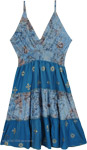 Azure Dreams Golden Embroidered Babydoll Dress