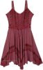 Deep Rose Embroidered Flared Knee Length Dress