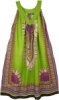 Cotton Dashiki Print Parrot Green Sundress with Pockets