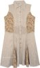 Bisque Beige Embroidered Sleeveless Buttoned Shirt Dress