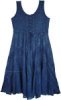 Denim Blue Rayon Long Tank Dress with Heavy Embroidery