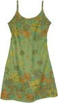 Herbs Green Floral Printed Summer Cotton Dress with Embroidery