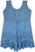 Front Lace Embroidered Stonewashed Short Dress in Denim Blue