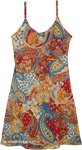 Red Paisley Paradise Cotton Dress with Embroidery
