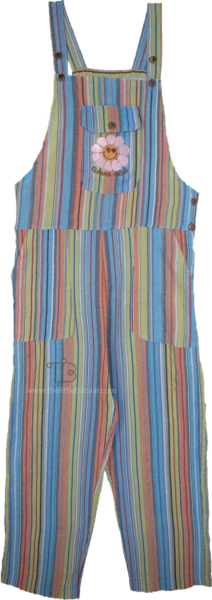Flower Child Striped Cotton Overalls