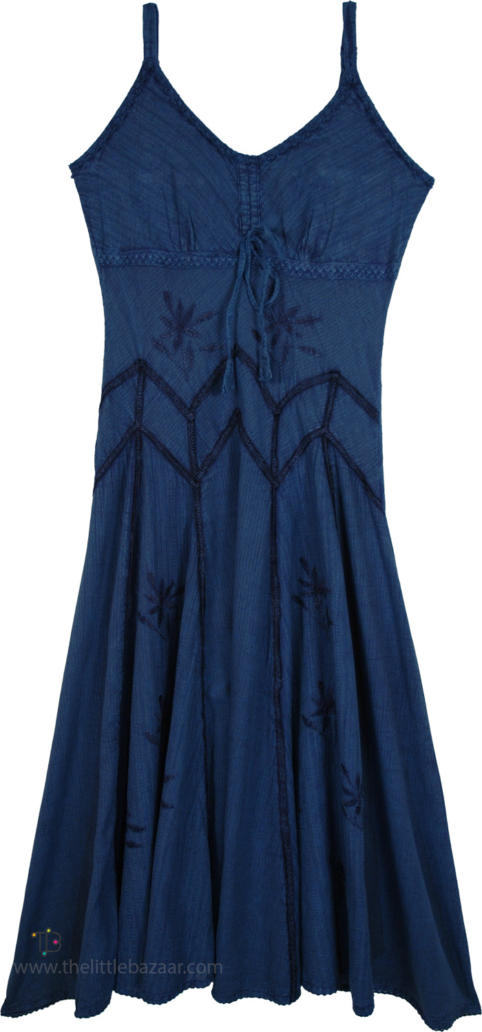 Charming Blue Cotton Western Maxi Dress