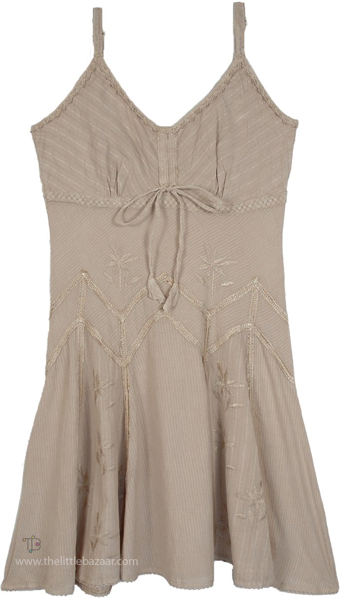 Malta Beige Tropical Cotton Sundress