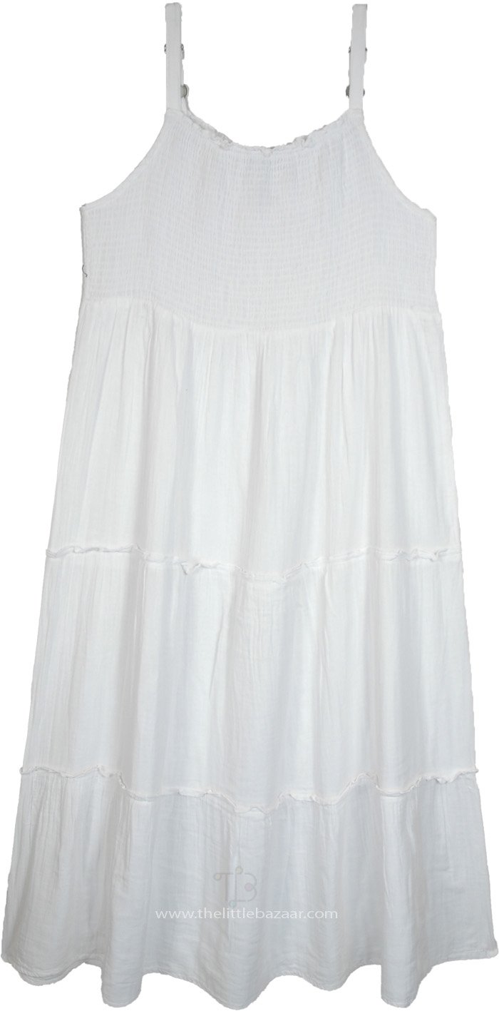 White Cloud Washed Cotton Tiered Summer Dress