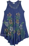 Painted Floral Beach Dress in Denim Blue