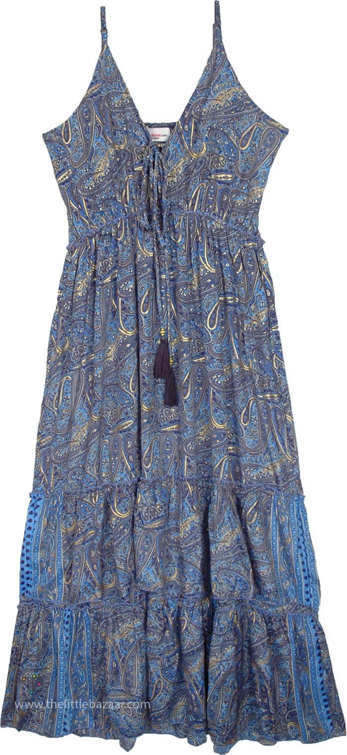 Astral Golden Glow Paisley Tiered Maxi Dress