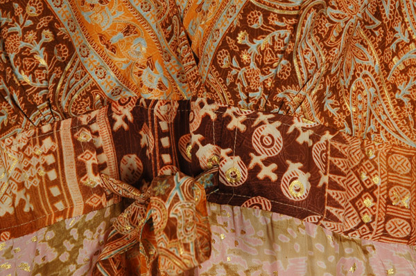 Golden Sunset Tiered Patchwork Maxi Dress