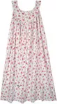 Red Poppy Floral White Sleeveless Cotton Night Dress