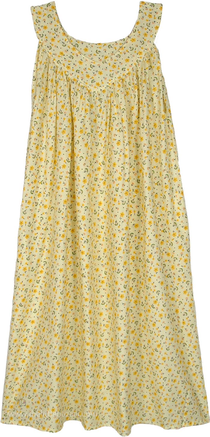Sunny Botanical Sleeveless Cotton Night Dress