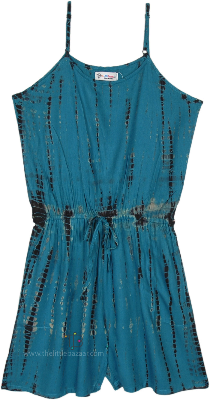 Teal Tie-Dye Rayon Summer Romper
