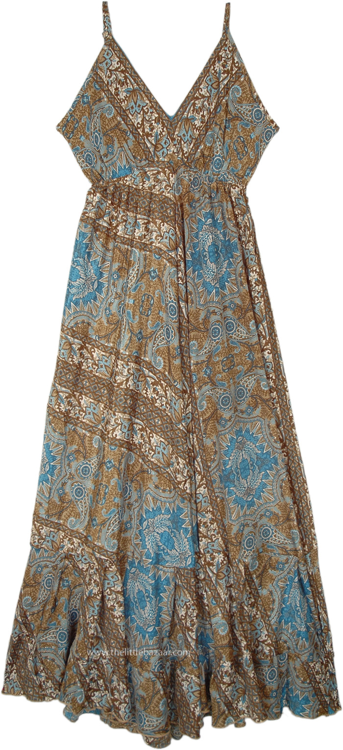 Turquoise Tides Ethnic Flow Long Dress