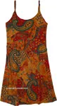 Golden Red Paisley Cotton Sleeveless Dress