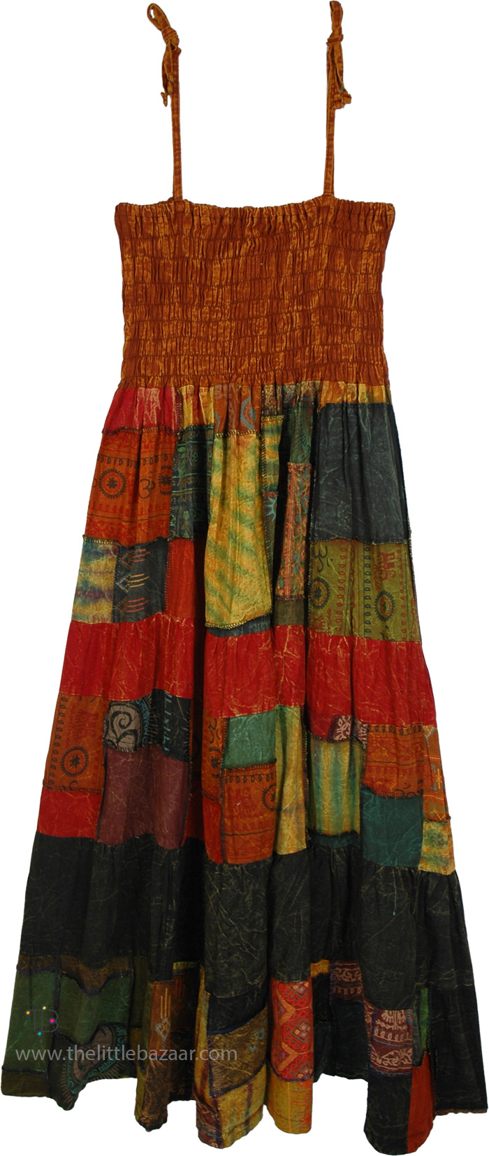Copper Versatile Boho Cotton Patchwork Dress Skirt
