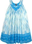 One Size Plus Umbrella Sleeveless SunDress in Blue and White