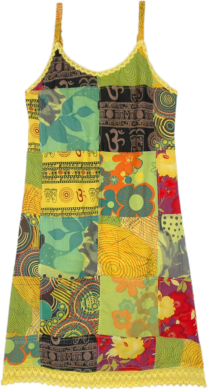 Ethnic Sun Patchwork Boho Hippie Dress