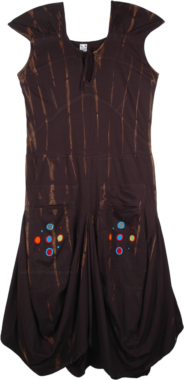 Long Hippie Dress Heavy Cotton Black Brown Tie Dye