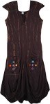 Long Hippie Dress Heavy Cotton Black Brown Tie Dye
