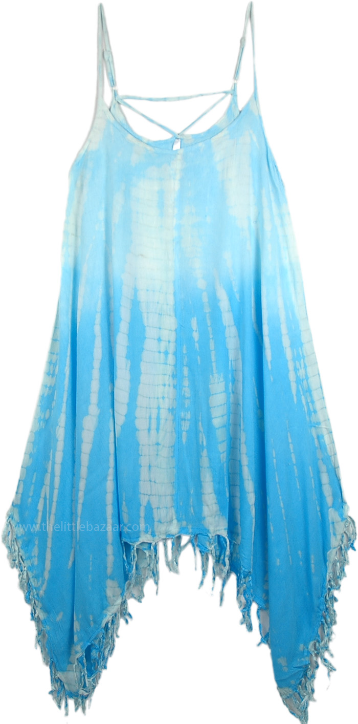Serenely Blue Sleeveless Fringed Dress