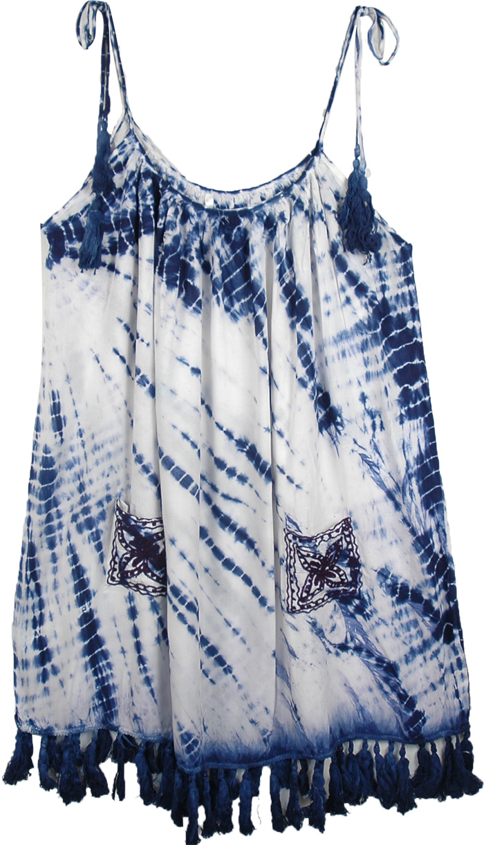 Funky Navy Blue Tie Dye Tassel Dress
