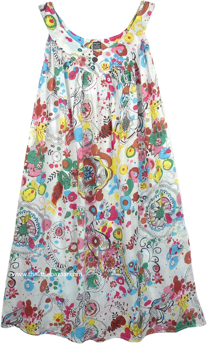Abstract Floral Multicolored Cotton Dress