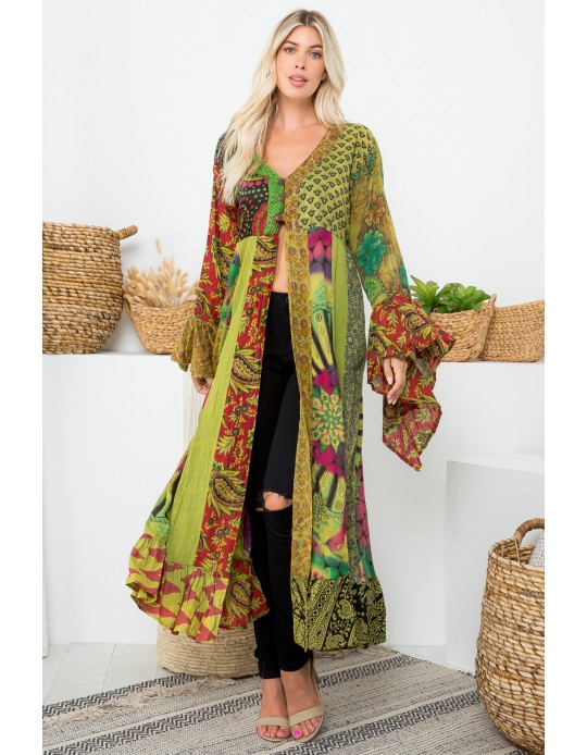 Chalet Green Bohemian Cotton Duster Kimono