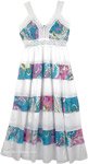 White Blue Floral Summer Long Dress