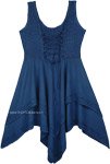 Indigo Soft Western Rodeo Embroidered Handkerchief Hem Dress