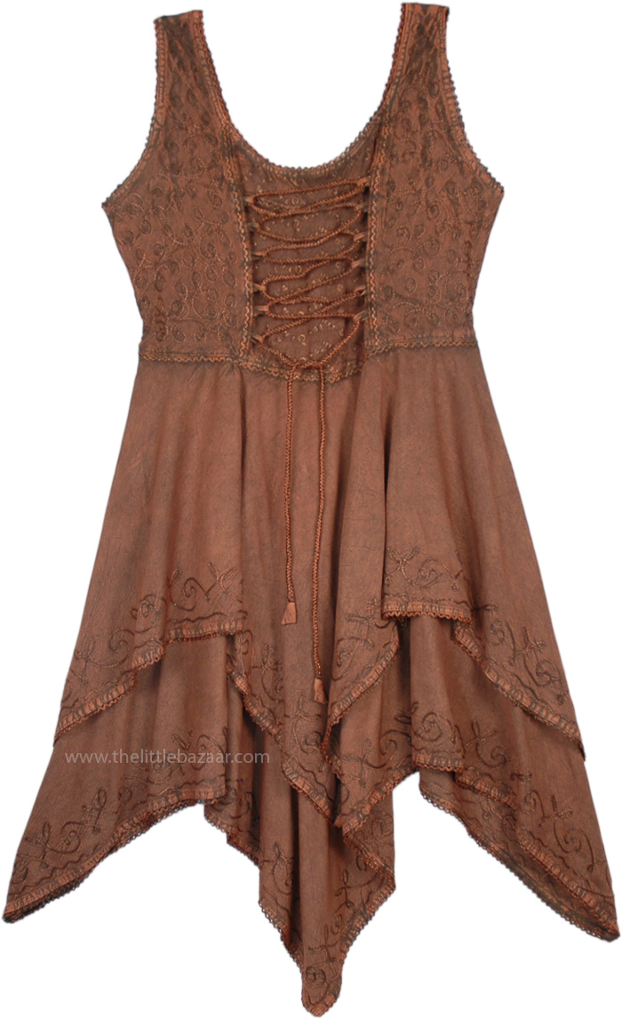 High Low Handkerchief Hem Western Rodeo Embroidered Dress