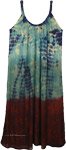 Water Waves Blue and Brick Red Tie Dye Dress