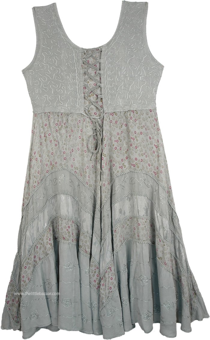 Silver Gray Long Peasant Tiered Dress