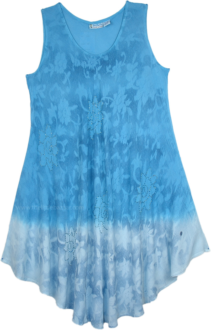Ombre Blue Printed Sparkles Trapeze Dress by TLB