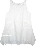 Cotton Tank Style Summer Dress in White Asymmetrical Hem