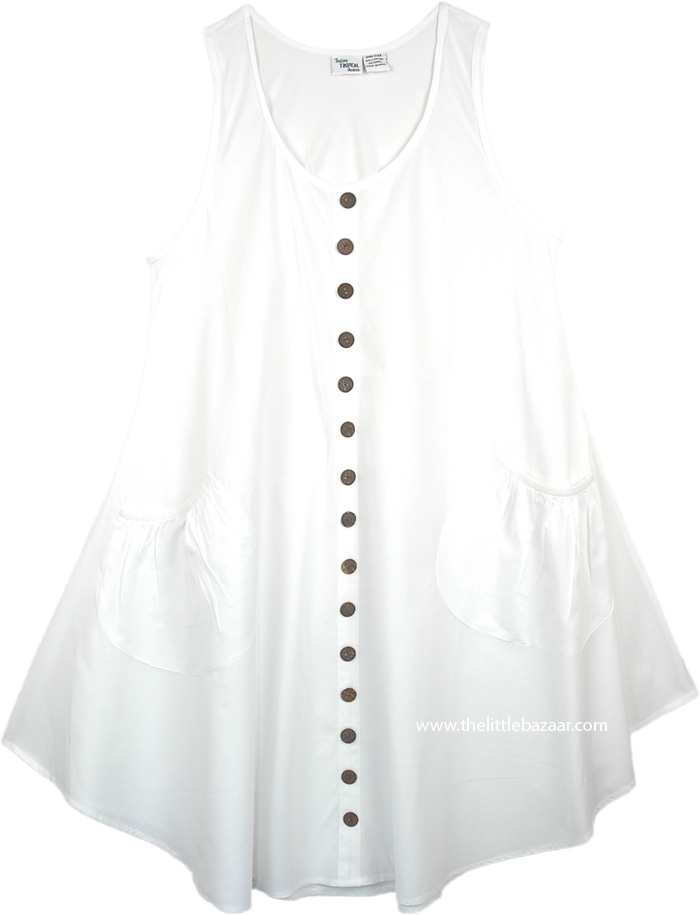 Bright White Sleeveless Cotton Beach Sundress