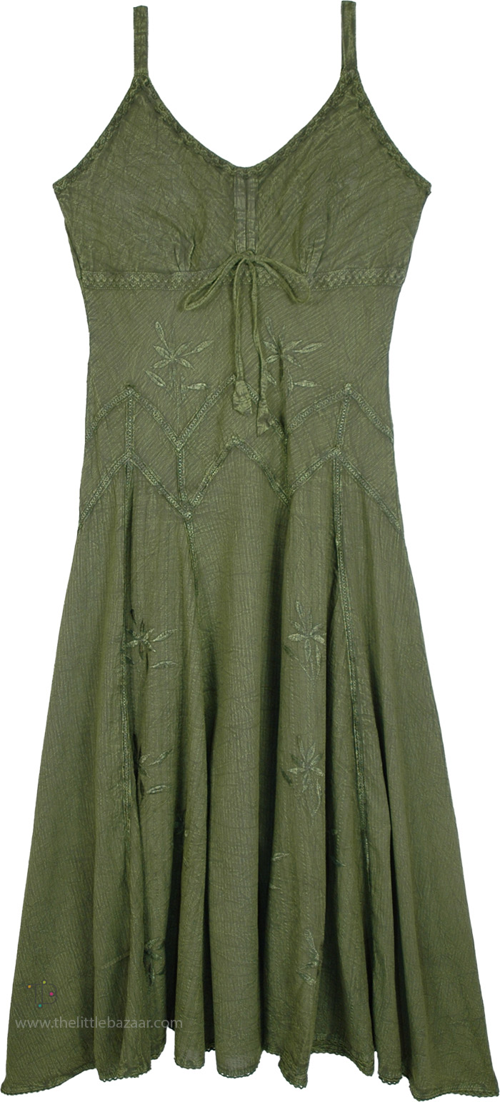Green Goddess Flowing Cotton Boho Dress