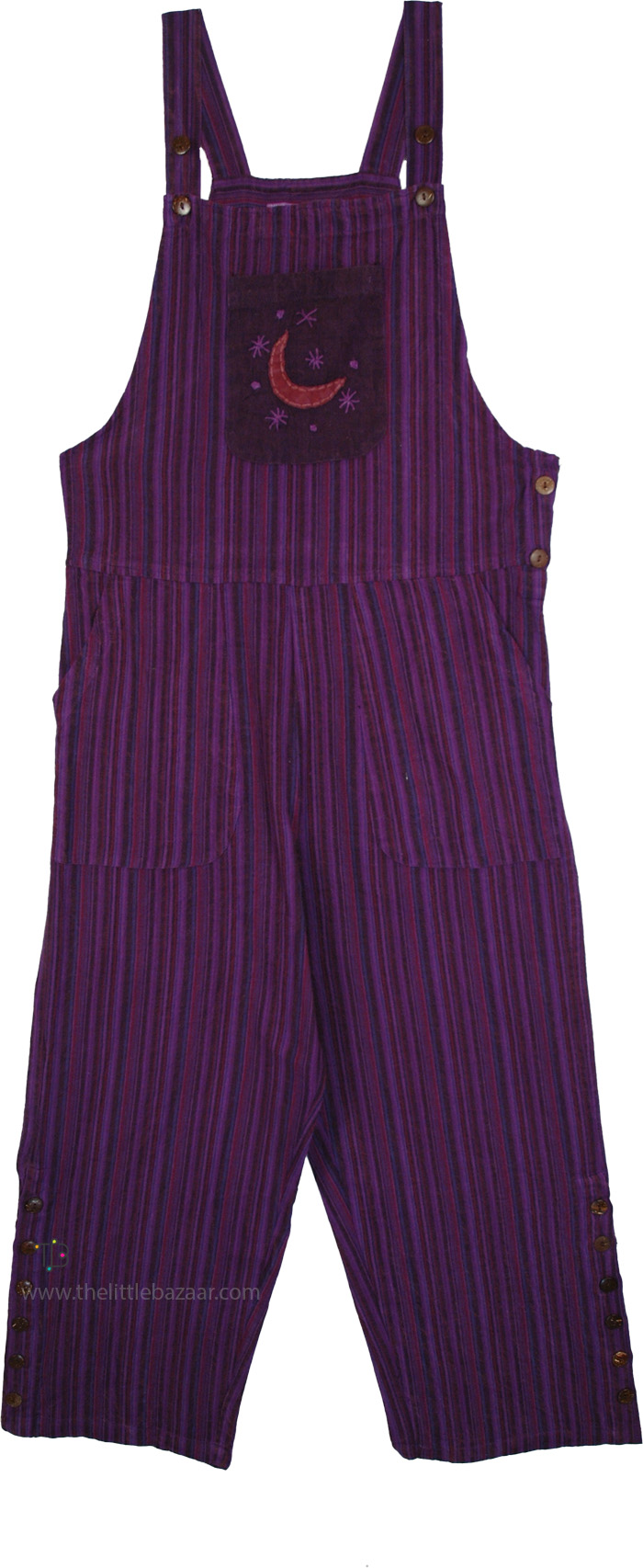 Super Moon Striped Cotton Boho Petite Overalls