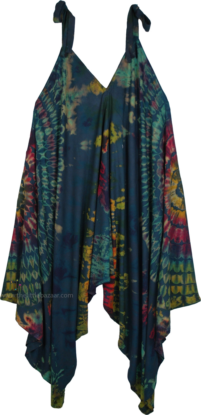 Rainforest Tie Dye Flowy Wide-Leg Harem Jumpsuit