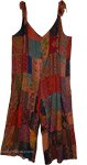 Burgundy Patchwork Wide Leg Style Boho Jumpsuit