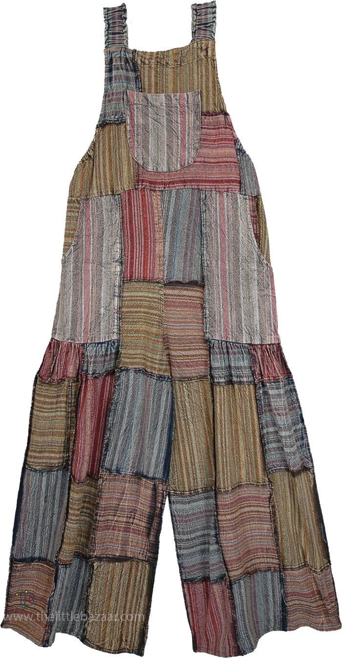 Sage Rose Artisan Woven Patchwork Overalls