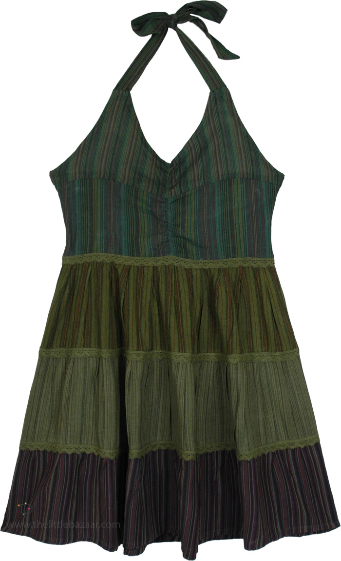 Green Goddess Tiered Halter Mini Cotton Dress